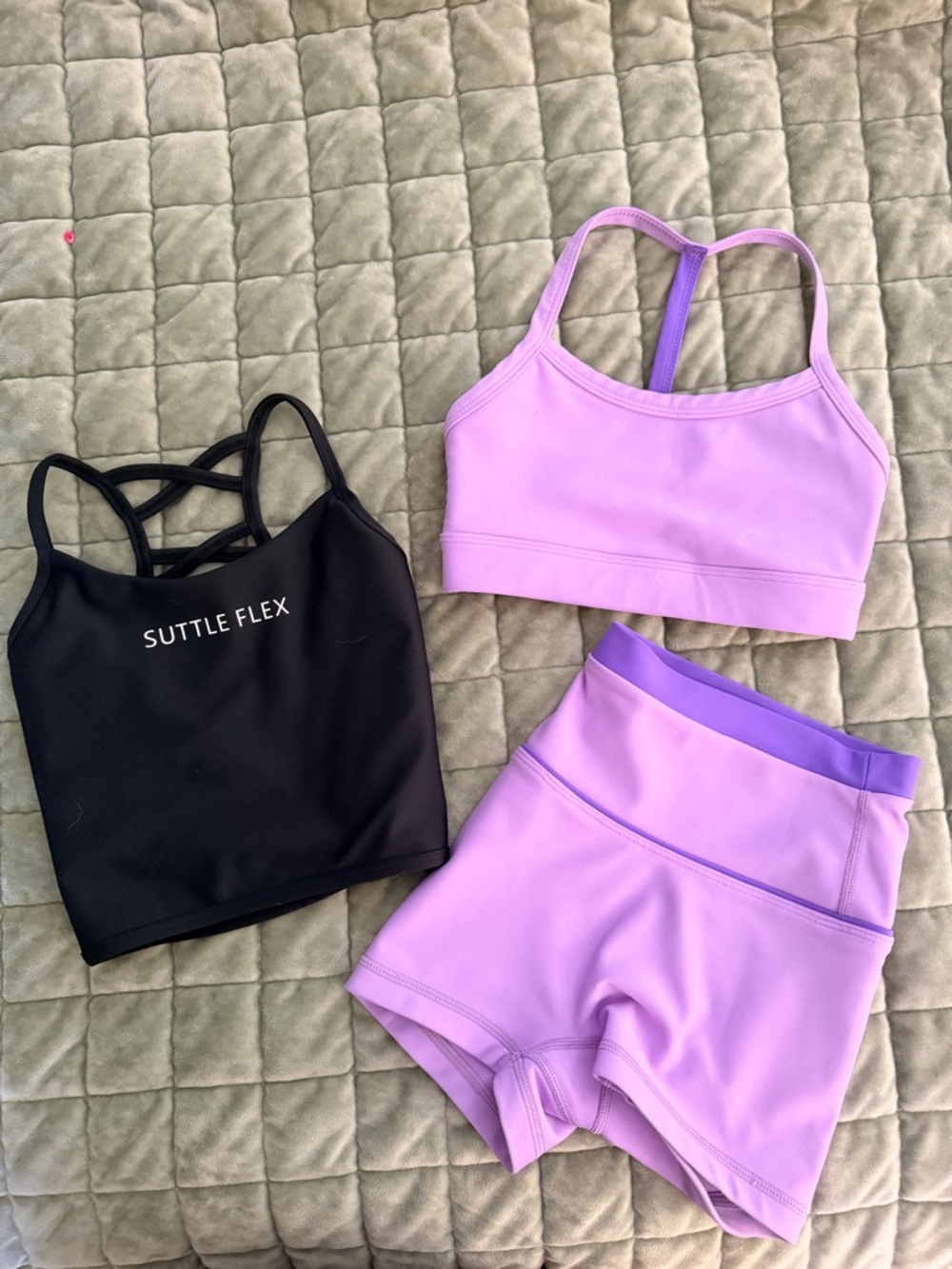 (YS- youth small 4/5) Suttle Flex girls Black Sports Crop Tank & Lavender Set